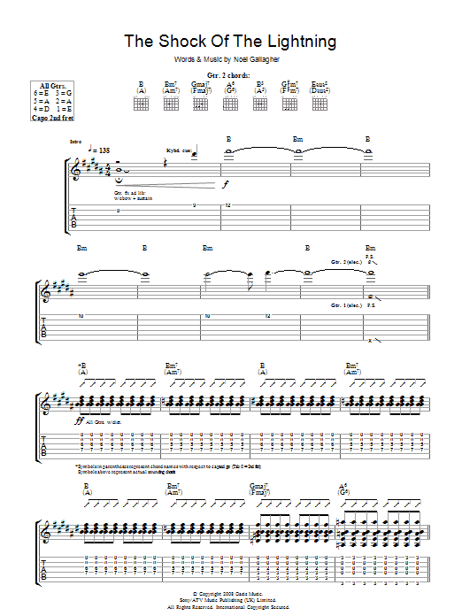 Oasis The Shock Of The Lightning Sheet Music Notes & Chords for Guitar Tab - Download or Print PDF