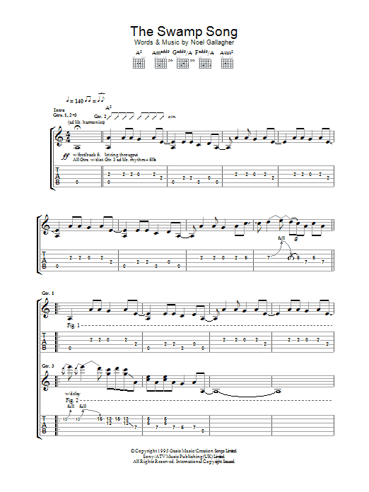 Oasis The Swamp Song Sheet Music Notes & Chords for Guitar Tab - Download or Print PDF