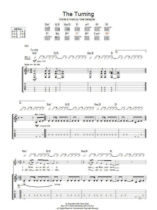 Oasis The Turning Sheet Music Notes & Chords for Guitar Chords/Lyrics - Download or Print PDF
