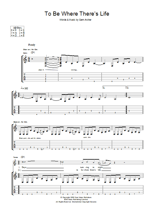 Oasis To Be Where There's Life Sheet Music Notes & Chords for Piano, Vocal & Guitar - Download or Print PDF