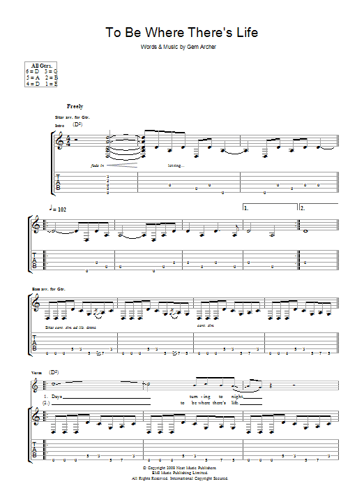 Oasis To Be Where There's Life Sheet Music Notes & Chords for Lyrics & Chords - Download or Print PDF
