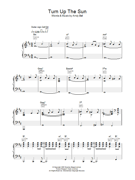 Oasis Turn Up The Sun Sheet Music Notes & Chords for Piano, Vocal & Guitar (Right-Hand Melody) - Download or Print PDF