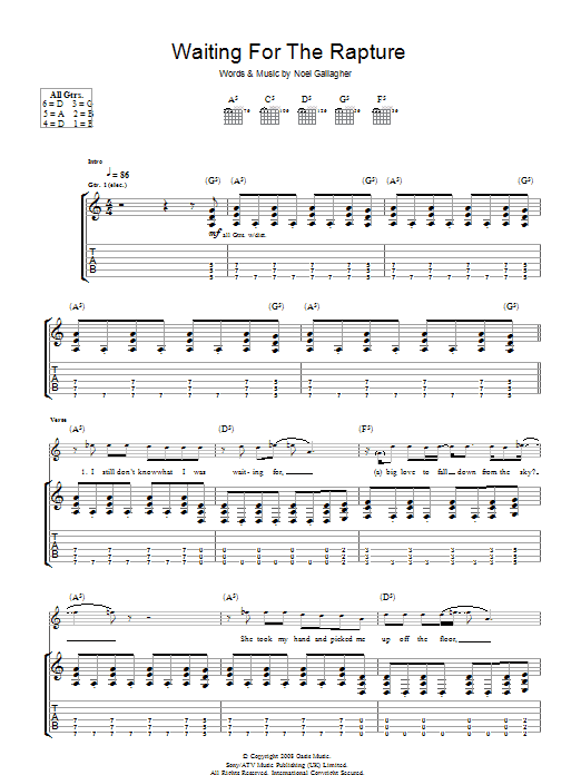 Oasis Waiting For The Rapture Sheet Music Notes & Chords for Guitar Tab - Download or Print PDF