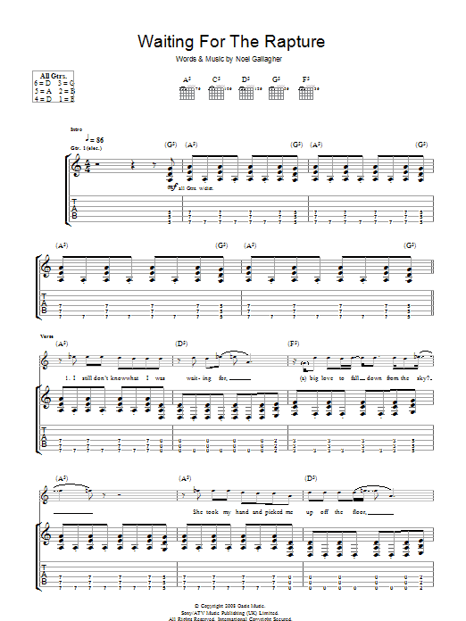 Oasis Waiting For The Rapture Sheet Music Notes & Chords for Piano, Vocal & Guitar - Download or Print PDF