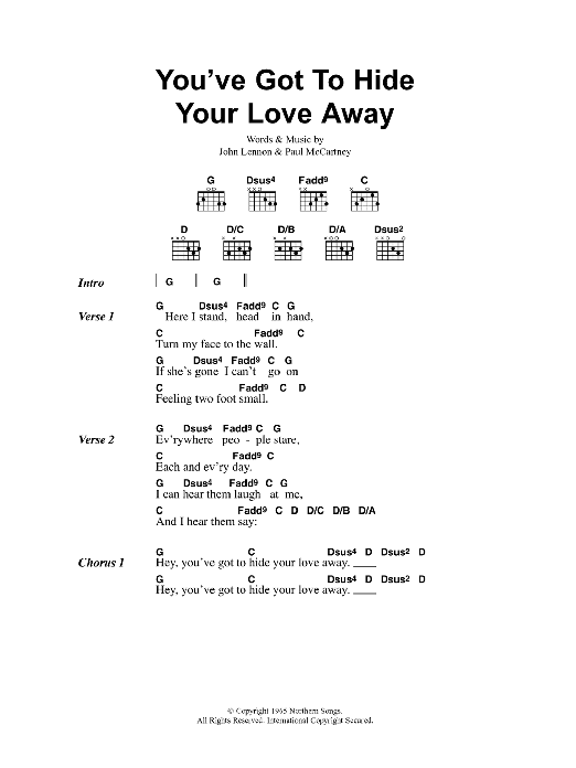 Oasis You've Got To Hide Your Love Away Sheet Music Notes & Chords for Lyrics & Chords - Download or Print PDF