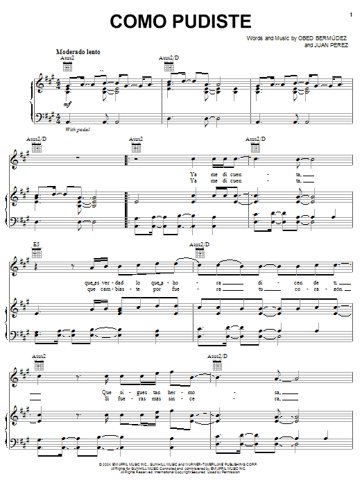 Obie Bermudez Como Pudiste Sheet Music Notes & Chords for Piano, Vocal & Guitar (Right-Hand Melody) - Download or Print PDF