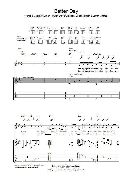 Ocean Colour Scene A Better Day Sheet Music Notes & Chords for Guitar Tab - Download or Print PDF