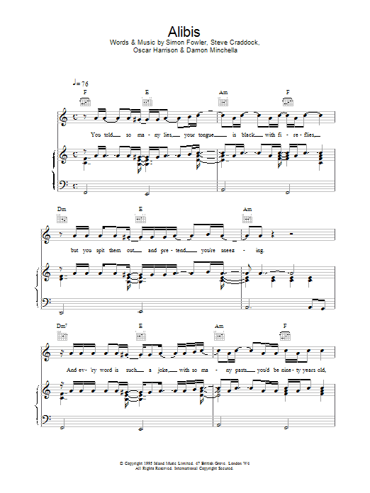 Ocean Colour Scene Alibis sheet music notes and chords. Download Printable PDF.