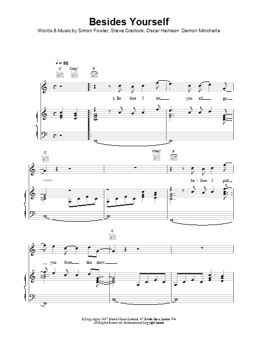 Ocean Colour Scene Besides Yourself Sheet Music Notes & Chords for Piano, Vocal & Guitar (Right-Hand Melody) - Download or Print PDF