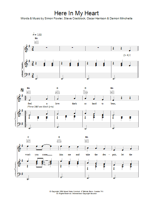 Ocean Colour Scene Here In My Heart sheet music notes and chords. Download Printable PDF.