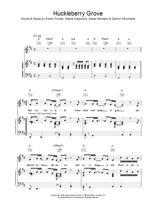 Ocean Colour Scene Huckleberry Grove sheet music notes and chords. Download Printable PDF.