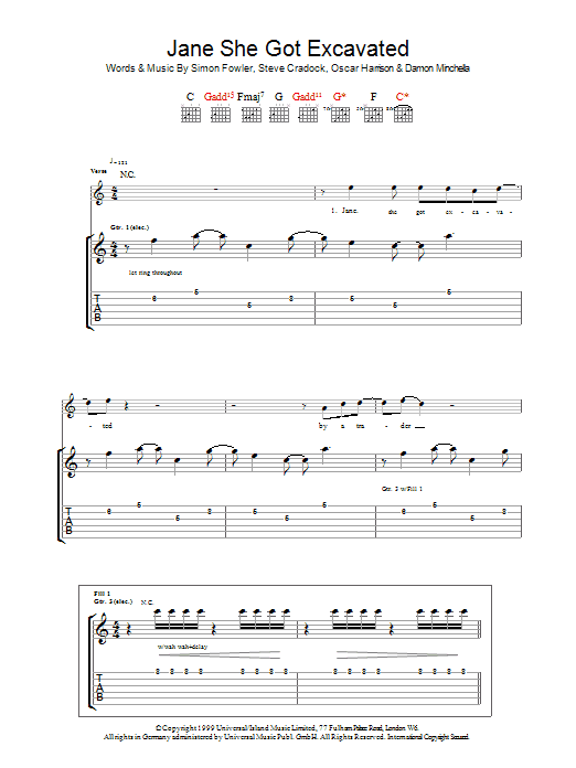 Ocean Colour Scene Jane She Got Excavated Sheet Music Notes & Chords for Guitar Tab - Download or Print PDF