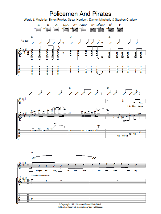 Ocean Colour Scene Policemen And Pirates Sheet Music Notes & Chords for Guitar Tab - Download or Print PDF