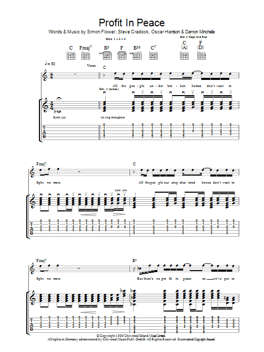 Ocean Colour Scene Profit In Peace Sheet Music Notes & Chords for Guitar Tab - Download or Print PDF