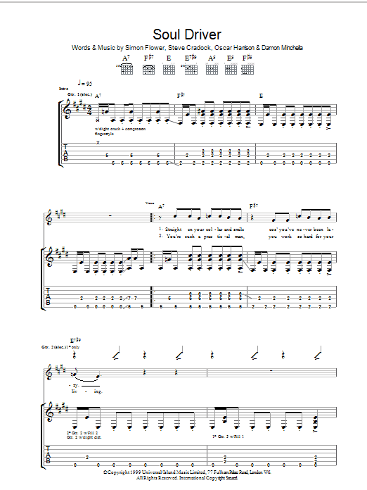 Ocean Colour Scene Soul Driver Sheet Music Notes & Chords for Guitar Tab - Download or Print PDF