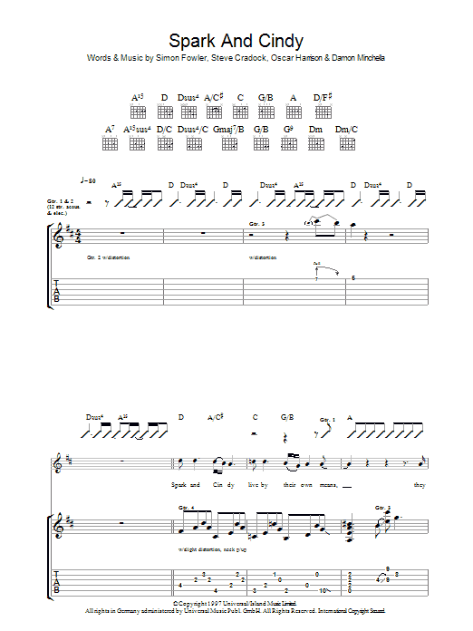 Ocean Colour Scene Spark And Cindy Sheet Music Notes & Chords for Guitar Tab - Download or Print PDF