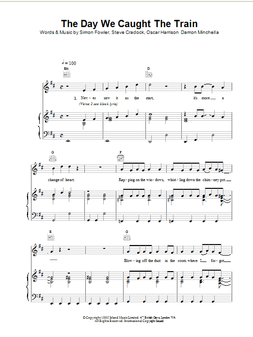 Ocean Colour Scene The Day We Caught The Train Sheet Music Notes & Chords for Piano, Vocal & Guitar (Right-Hand Melody) - Download or Print PDF