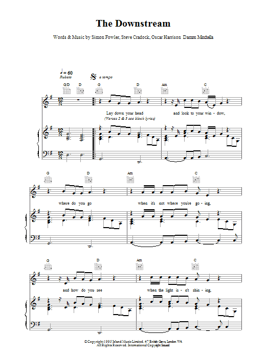 Ocean Colour Scene The Downstream Sheet Music Notes & Chords for Piano, Vocal & Guitar (Right-Hand Melody) - Download or Print PDF