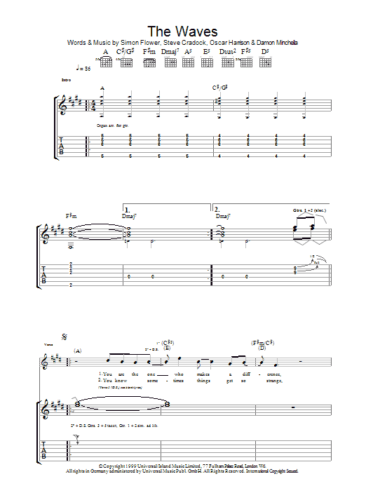 Ocean Colour Scene The Waves Sheet Music Notes & Chords for Guitar Tab - Download or Print PDF