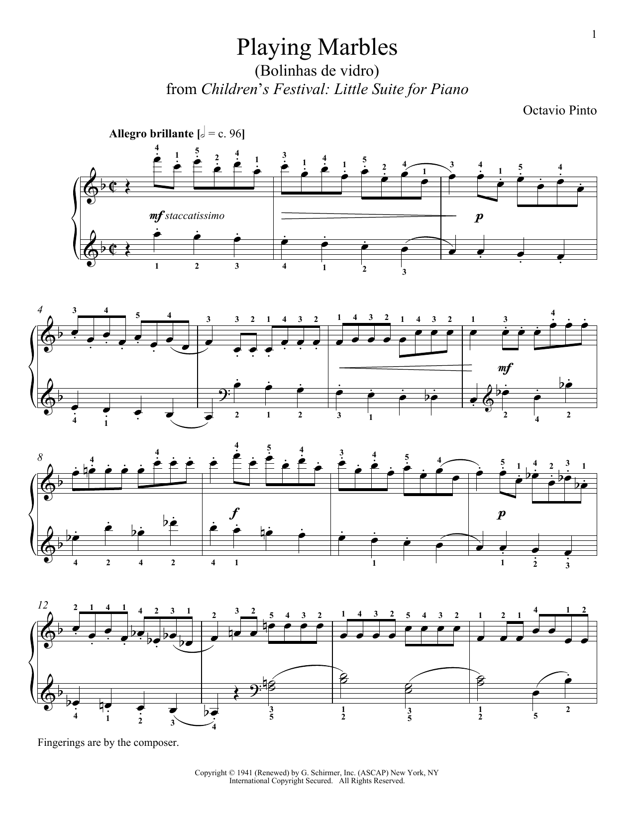 Octavio Pinto Playing Marbles Sheet Music Notes & Chords for Piano - Download or Print PDF