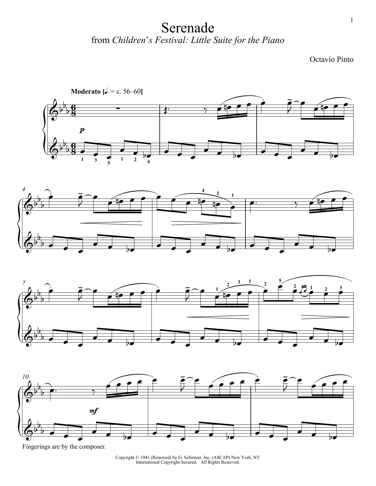 Octavio Pinto Serenade Sheet Music Notes & Chords for Piano - Download or Print PDF