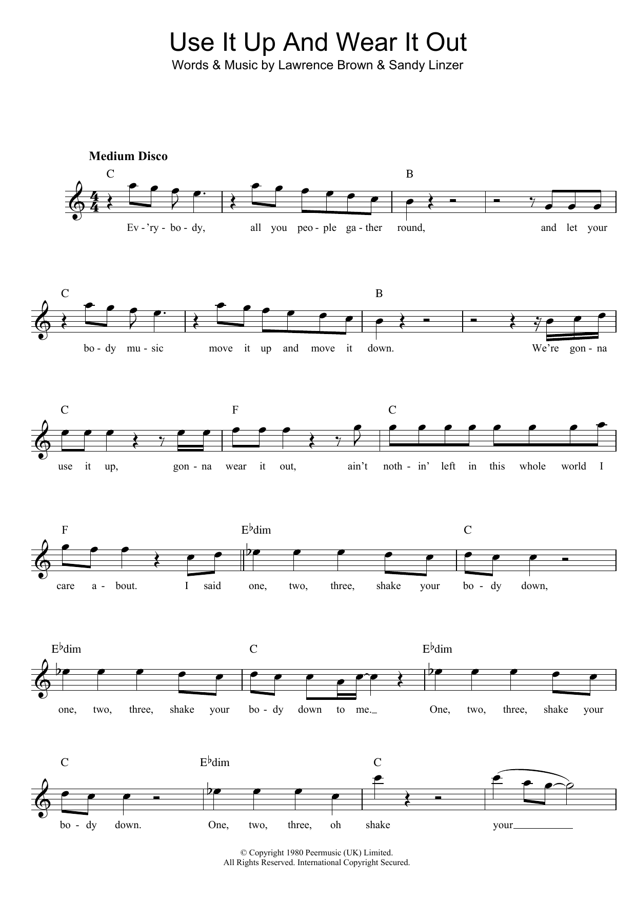 Odyssey Use It Up And Wear It Out Sheet Music Notes & Chords for Keyboard - Download or Print PDF
