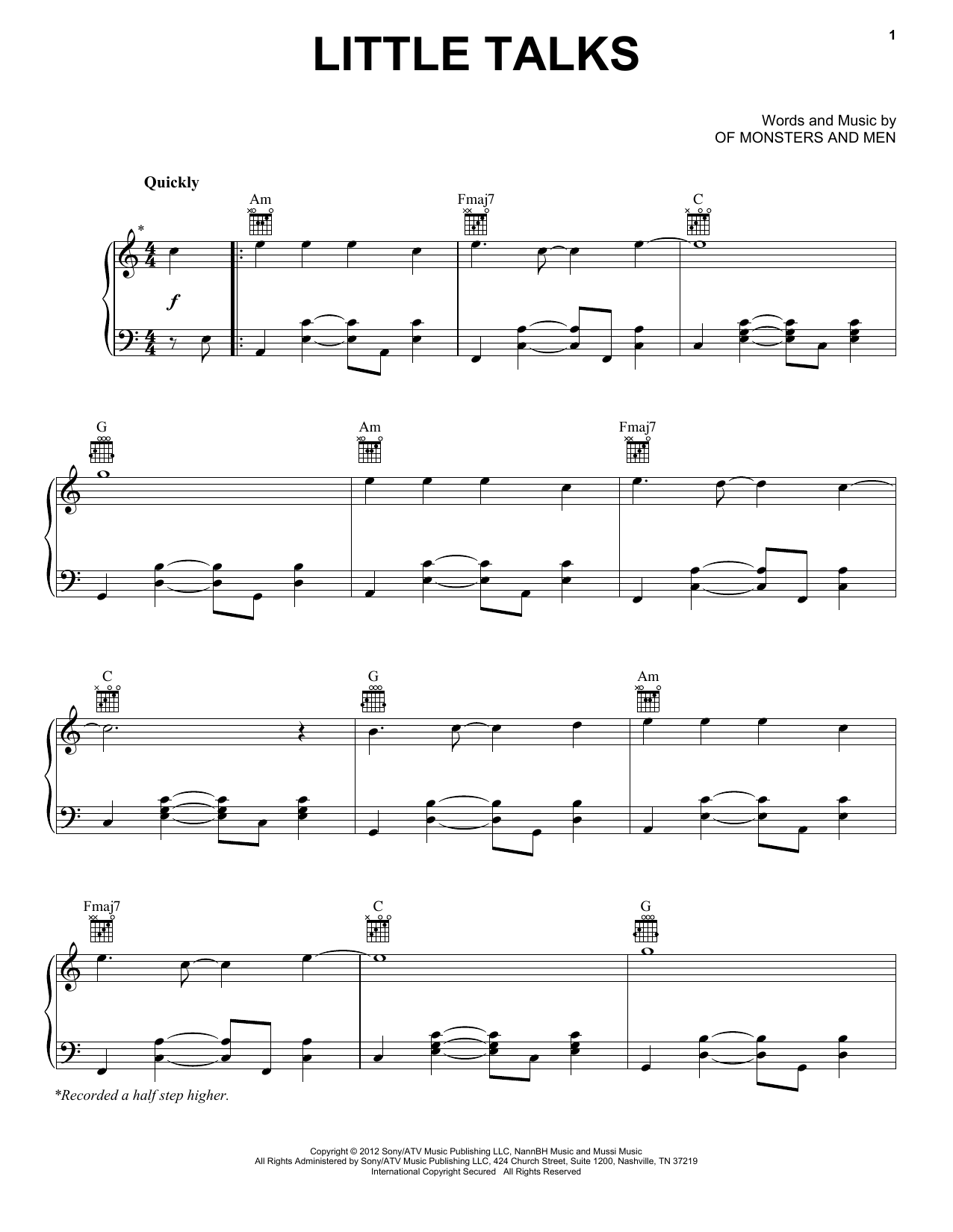 Of Monsters And Men Little Talks Sheet Music Notes & Chords for Really Easy Guitar - Download or Print PDF