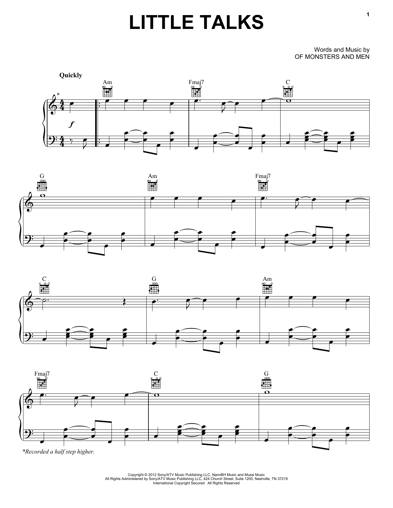 Of Monsters And Men Little Talks Sheet Music Notes & Chords for VLNDT - Download or Print PDF