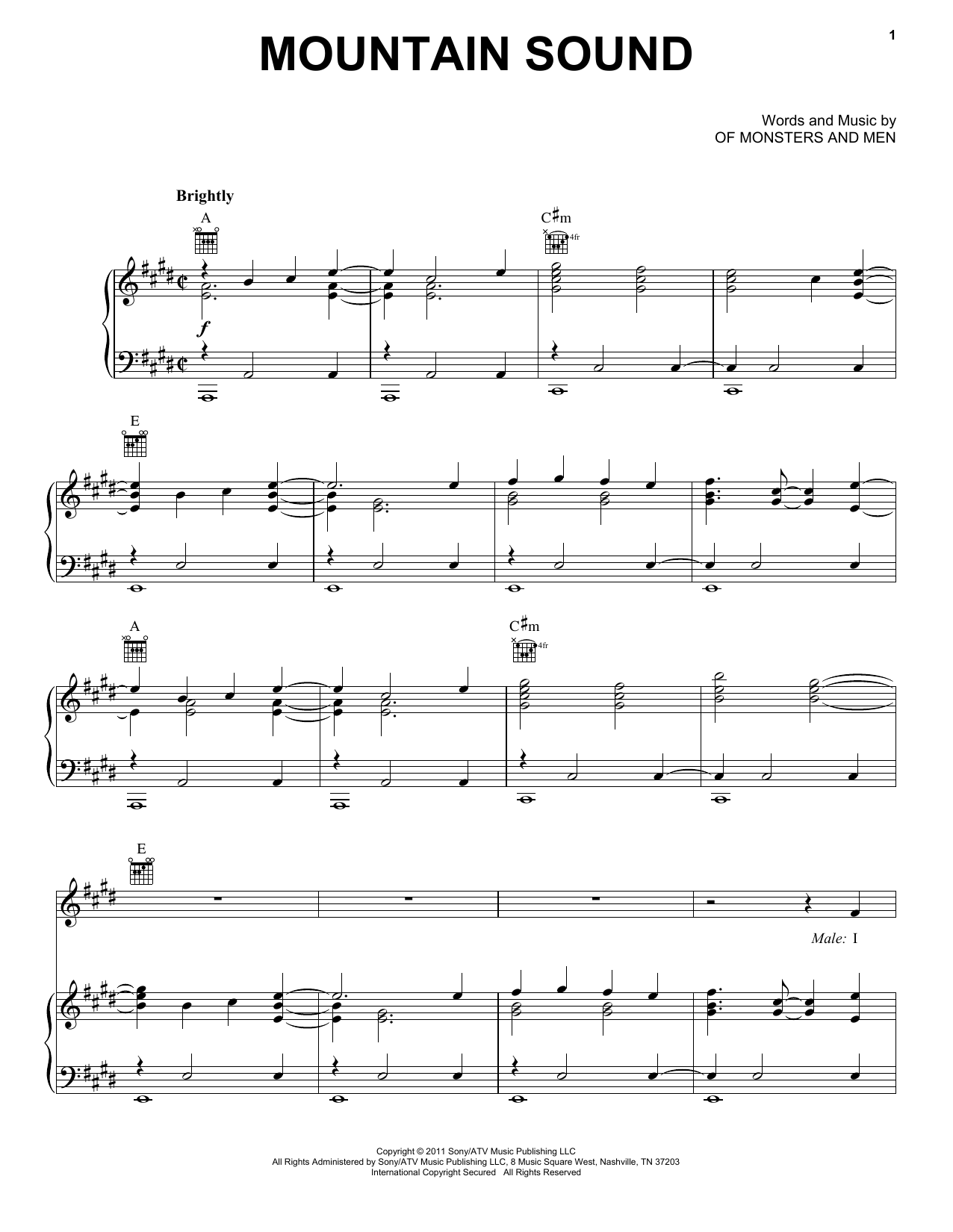 Of Monsters And Men Mountain Sound Sheet Music Notes & Chords for Piano, Vocal & Guitar (Right-Hand Melody) - Download or Print PDF