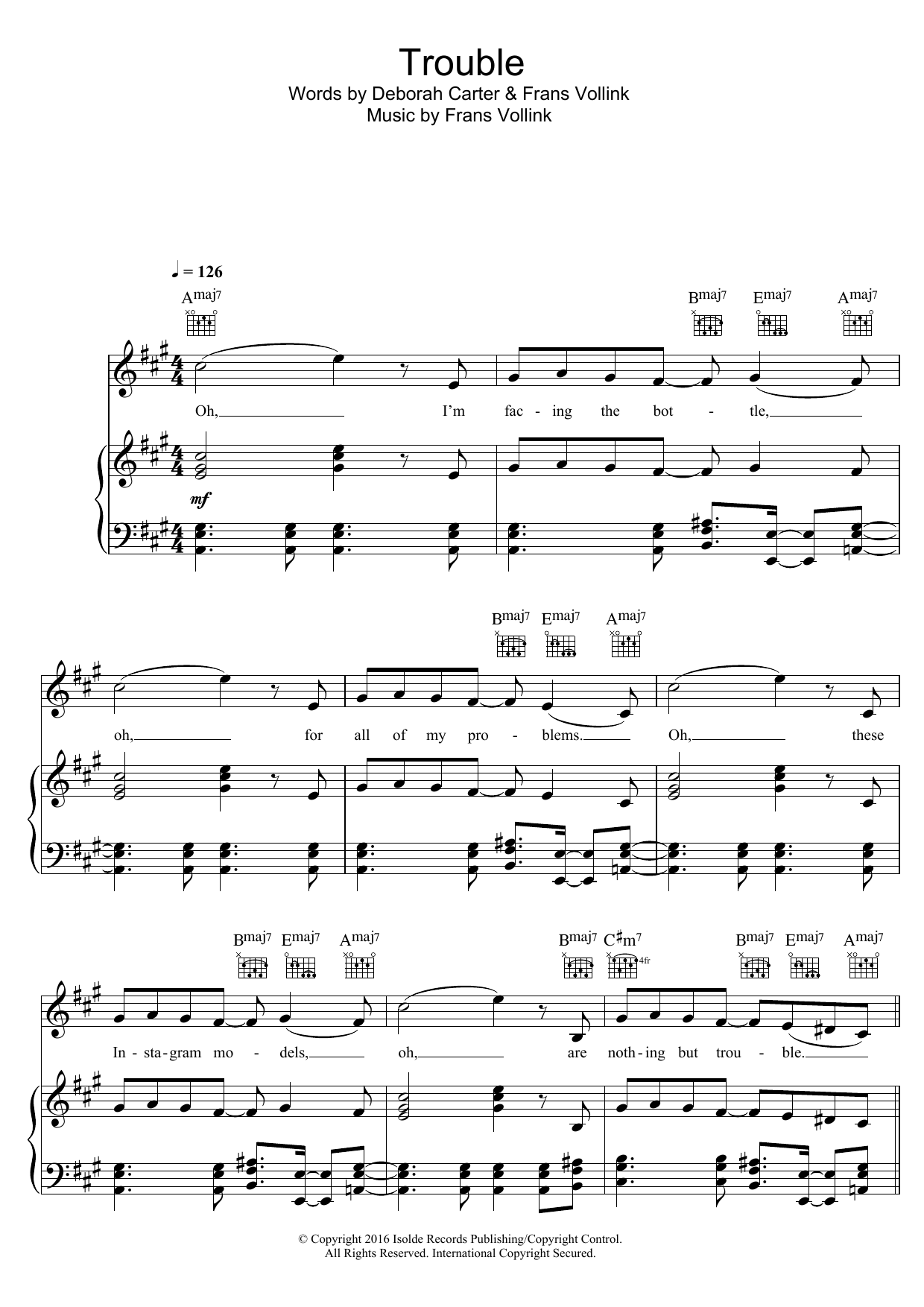 offaiah Trouble Sheet Music Notes & Chords for Piano, Vocal & Guitar (Right-Hand Melody) - Download or Print PDF