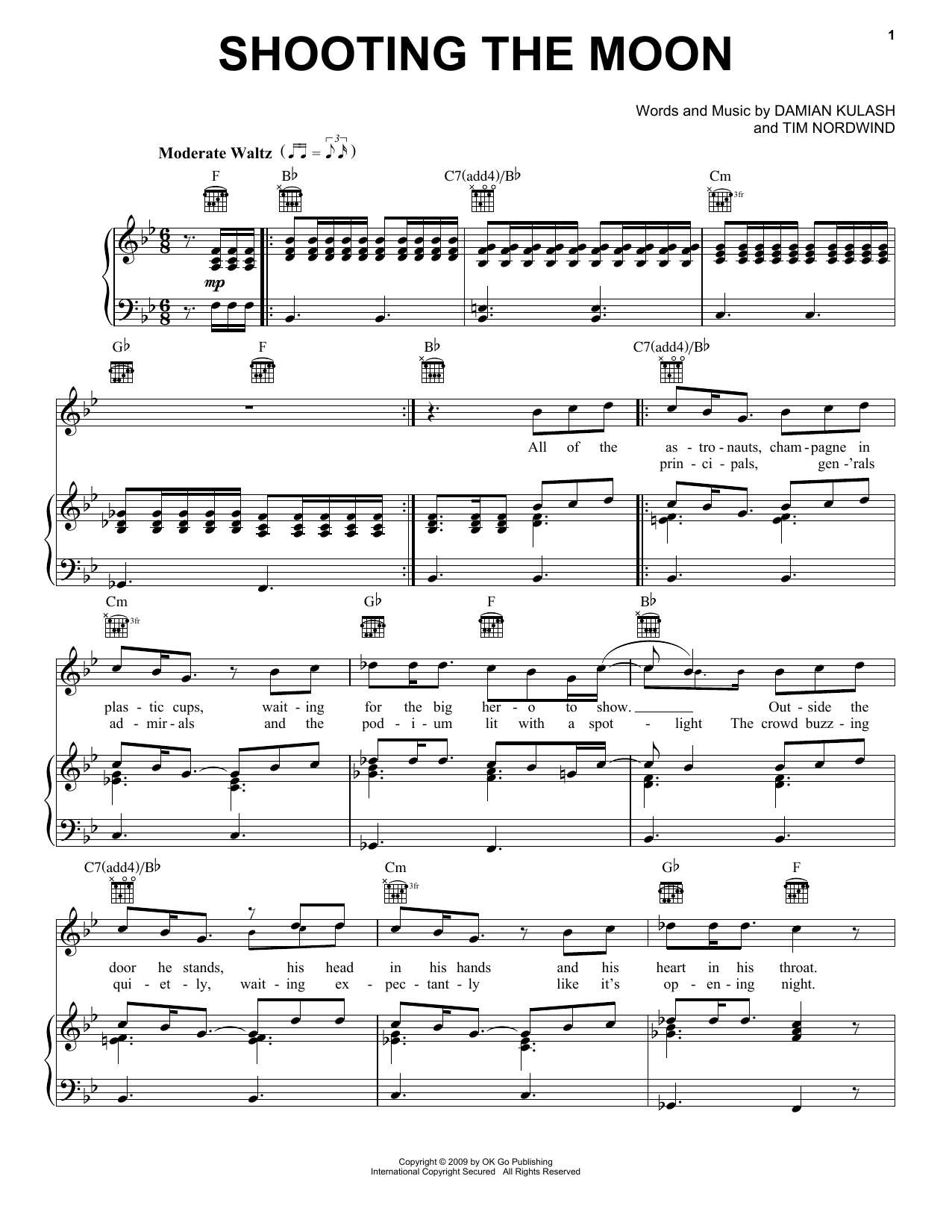 OK Go Shooting The Moon Sheet Music Notes & Chords for Piano, Vocal & Guitar (Right-Hand Melody) - Download or Print PDF