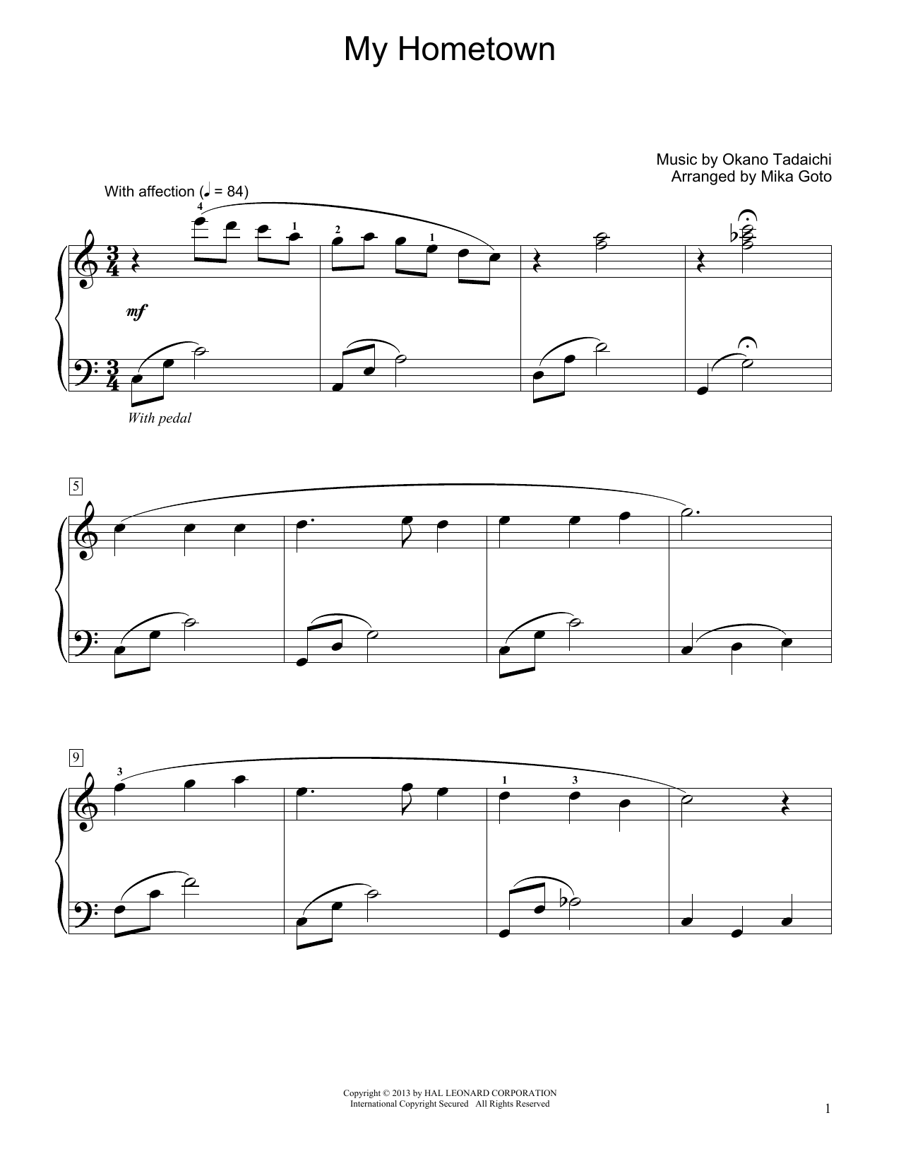Okano Tadaichi My Hometown (arr. Mika Goto) Sheet Music Notes & Chords for Educational Piano - Download or Print PDF