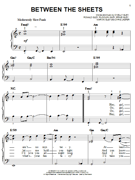 O'Kelly Isley Jr. Between The Sheets Sheet Music Notes & Chords for Easy Piano - Download or Print PDF