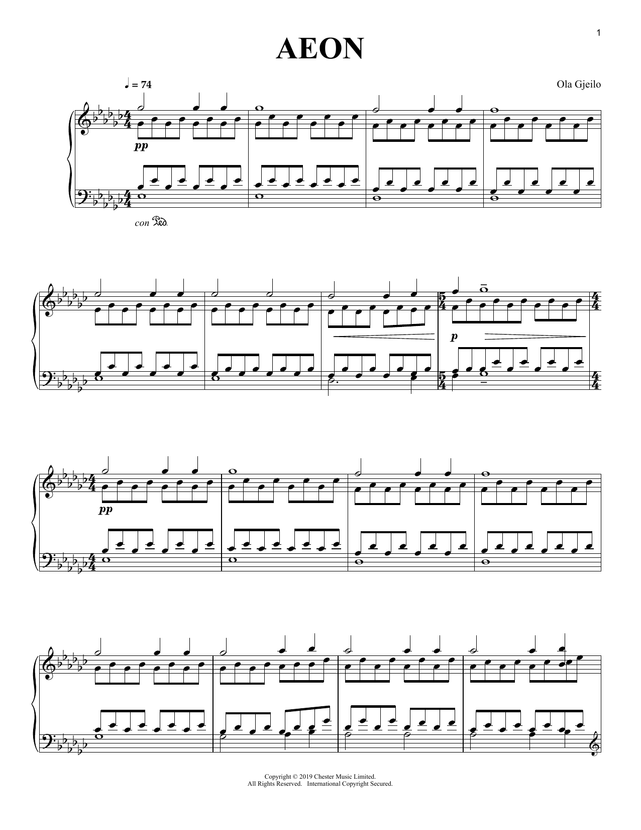 Ola Gjeilo Aeon Sheet Music Notes & Chords for Piano Solo - Download or Print PDF