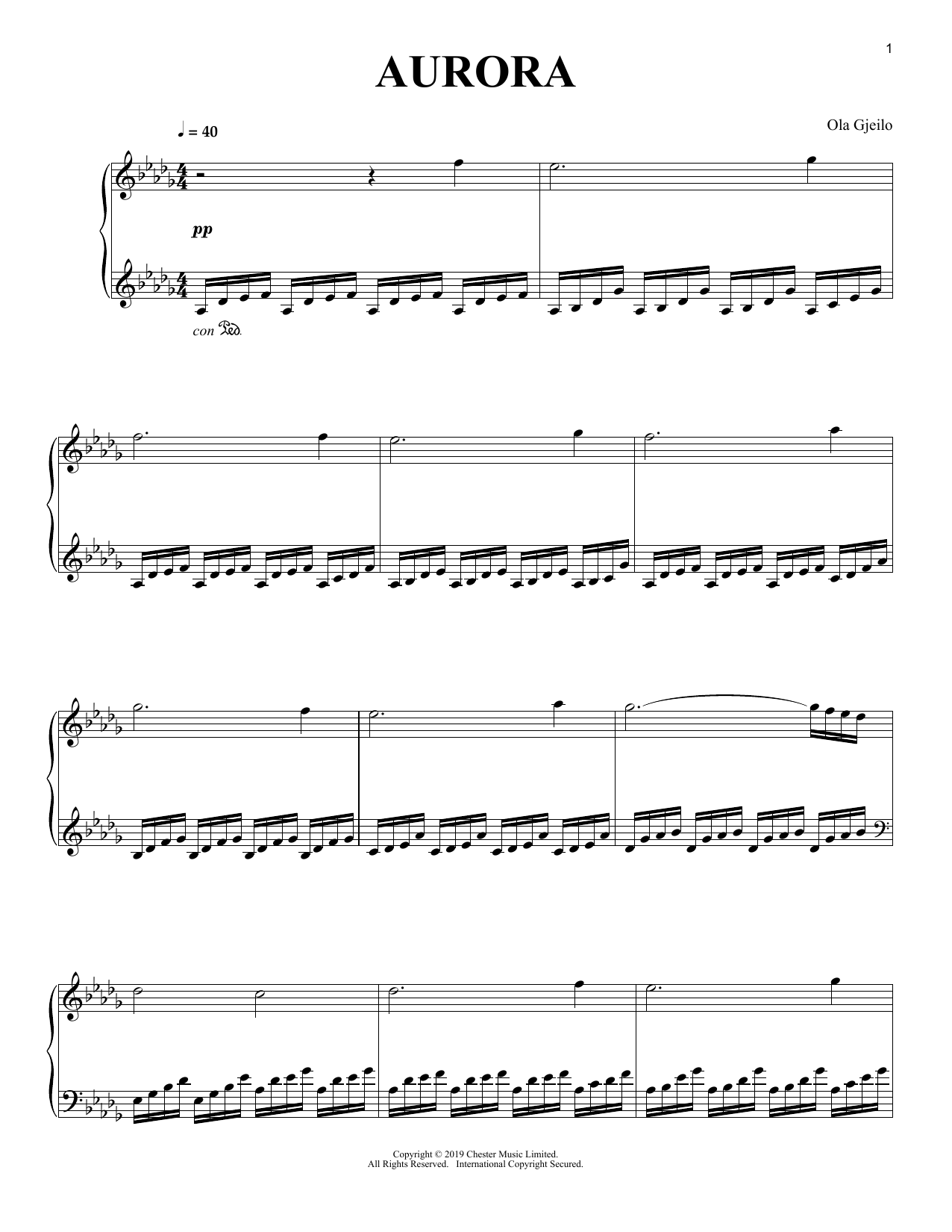 Ola Gjeilo Aurora Sheet Music Notes & Chords for Piano Solo - Download or Print PDF