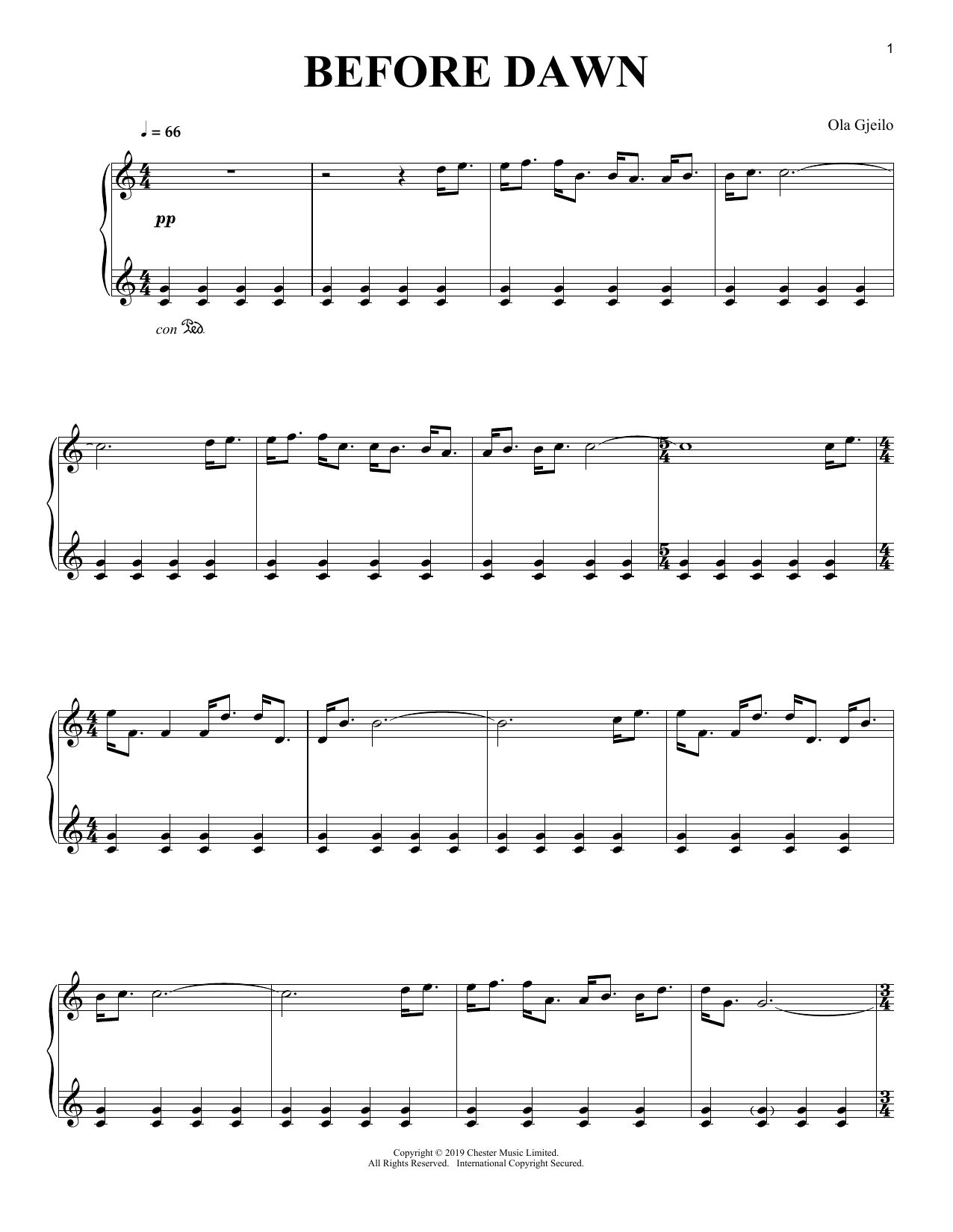 Ola Gjeilo Before Dawn Sheet Music Notes & Chords for Piano Solo - Download or Print PDF
