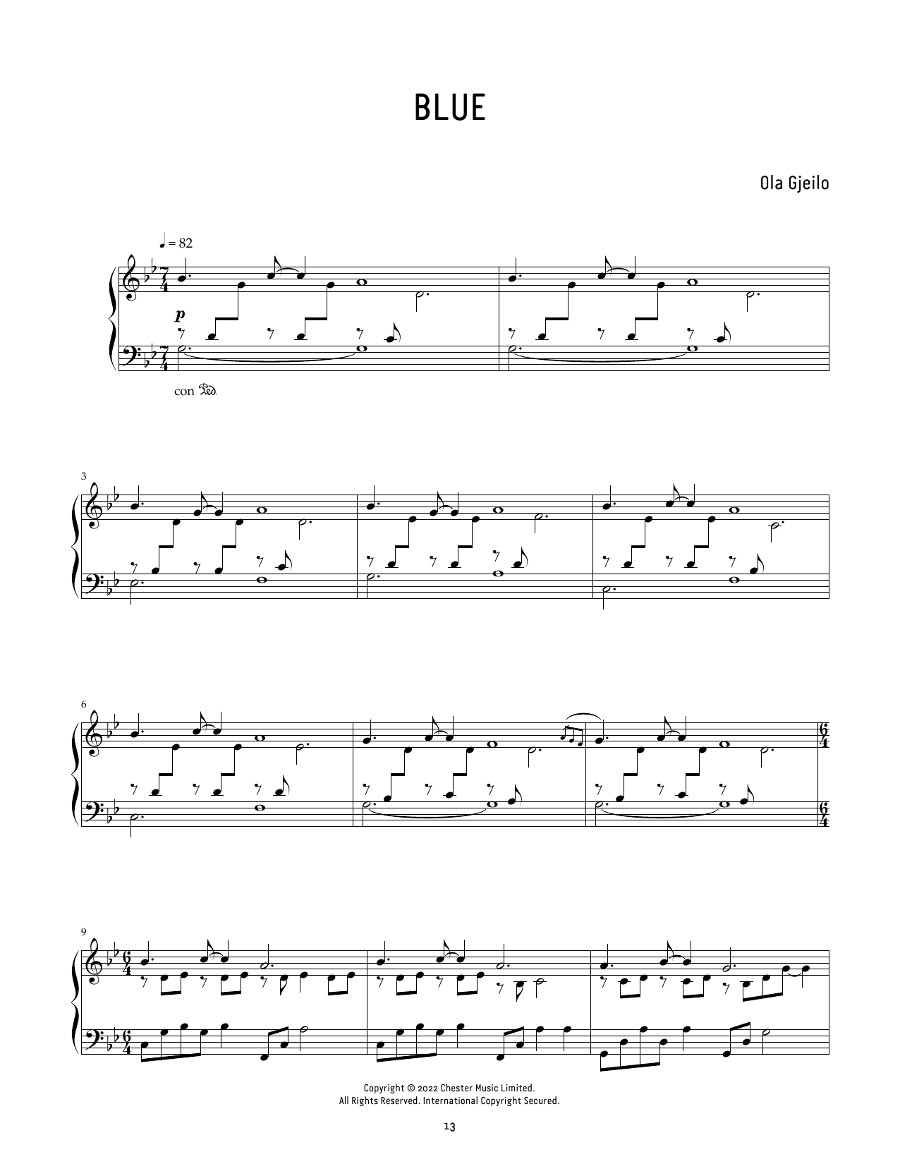 Ola Gjeilo Blue Sheet Music Notes & Chords for Piano Solo - Download or Print PDF