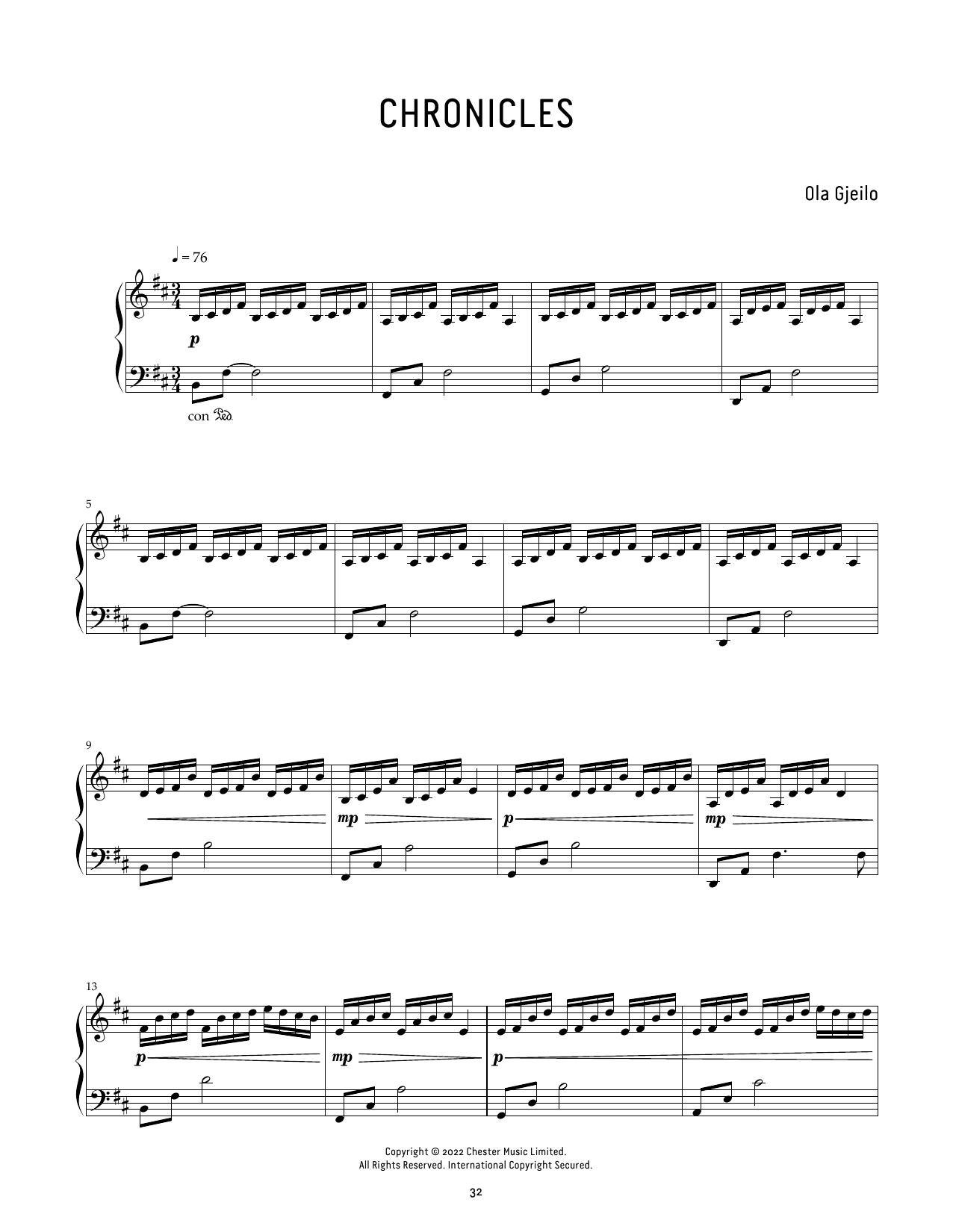 Ola Gjeilo Chronicles Sheet Music Notes & Chords for Piano Solo - Download or Print PDF