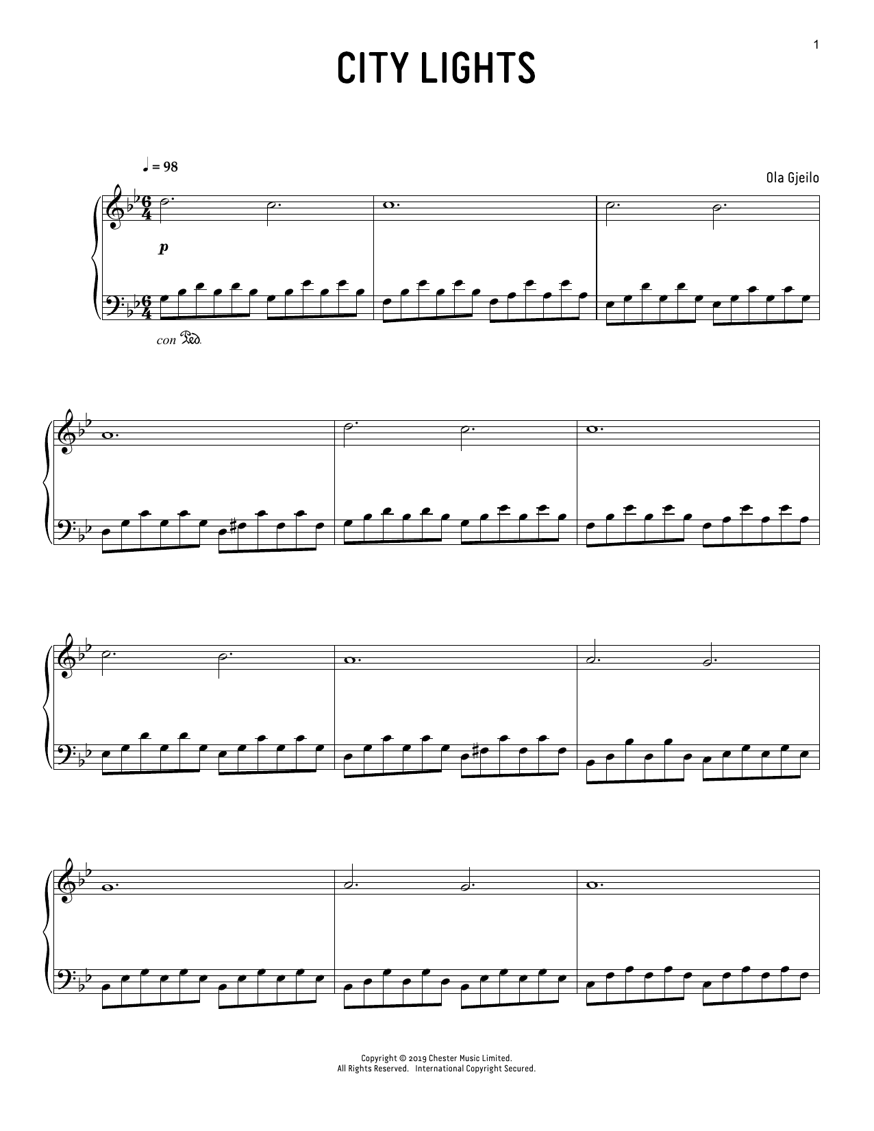 Ola Gjeilo City Lights Sheet Music Notes & Chords for Piano Solo - Download or Print PDF