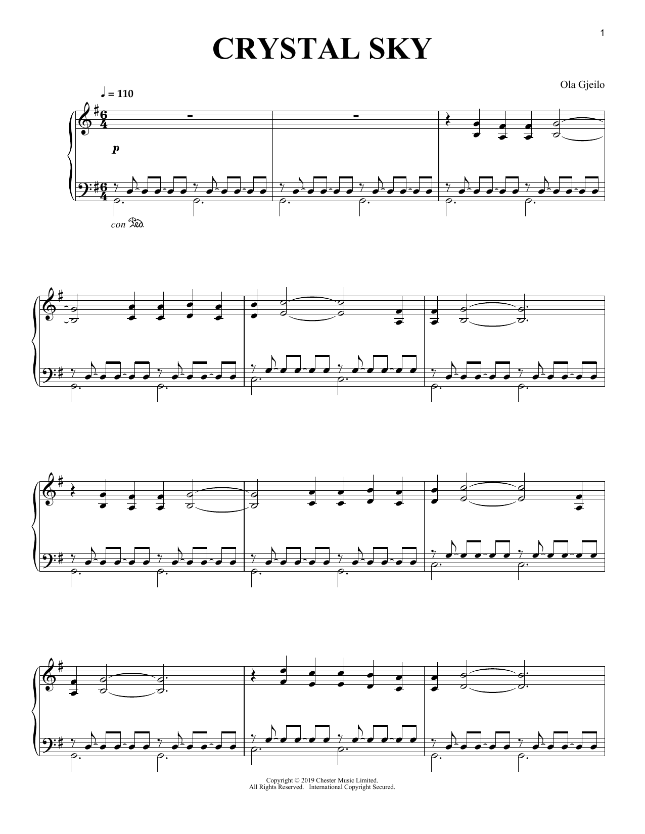 Ola Gjeilo Crystal Sky Sheet Music Notes & Chords for Piano Solo - Download or Print PDF
