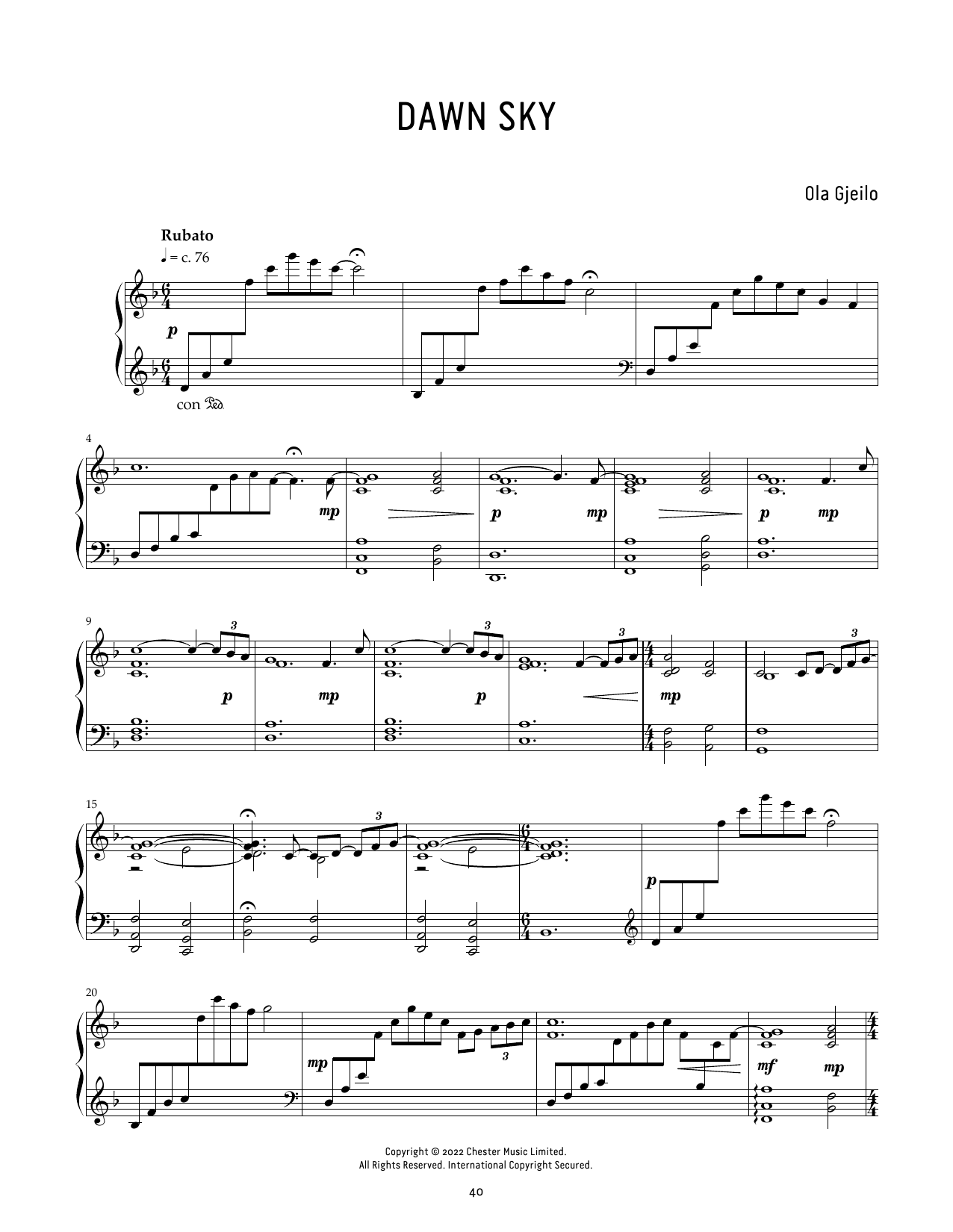 Ola Gjeilo Dawn Sky Sheet Music Notes & Chords for Piano Solo - Download or Print PDF