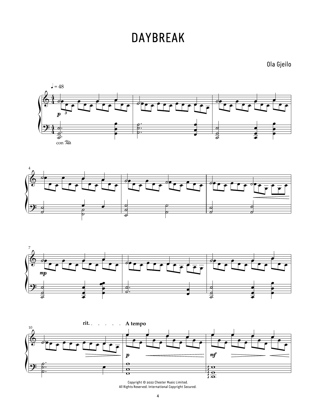 Ola Gjeilo Daybreak Sheet Music Notes & Chords for Piano Solo - Download or Print PDF