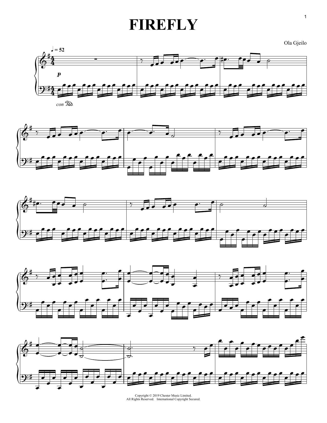 Ola Gjeilo Firefly Sheet Music Notes & Chords for Piano Solo - Download or Print PDF
