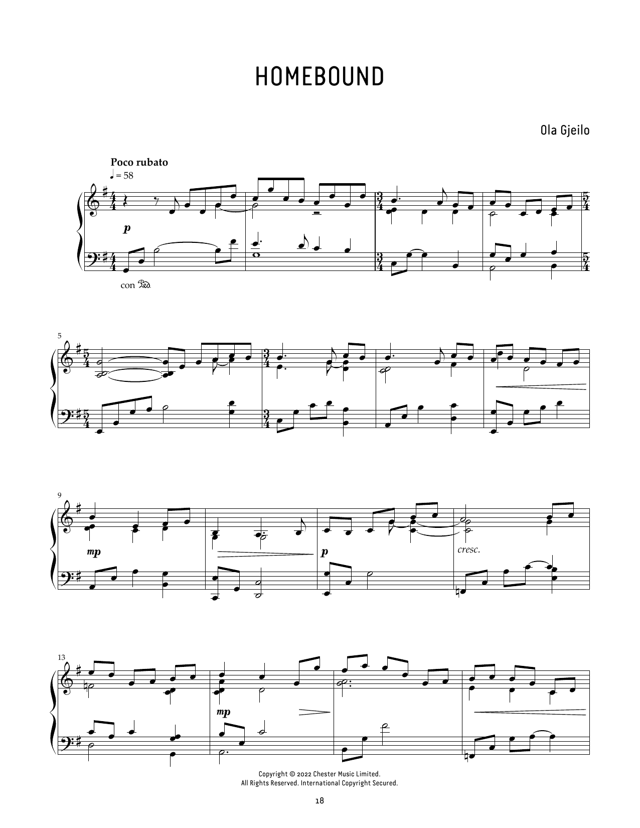 Ola Gjeilo Homebound Sheet Music Notes & Chords for Piano Solo - Download or Print PDF