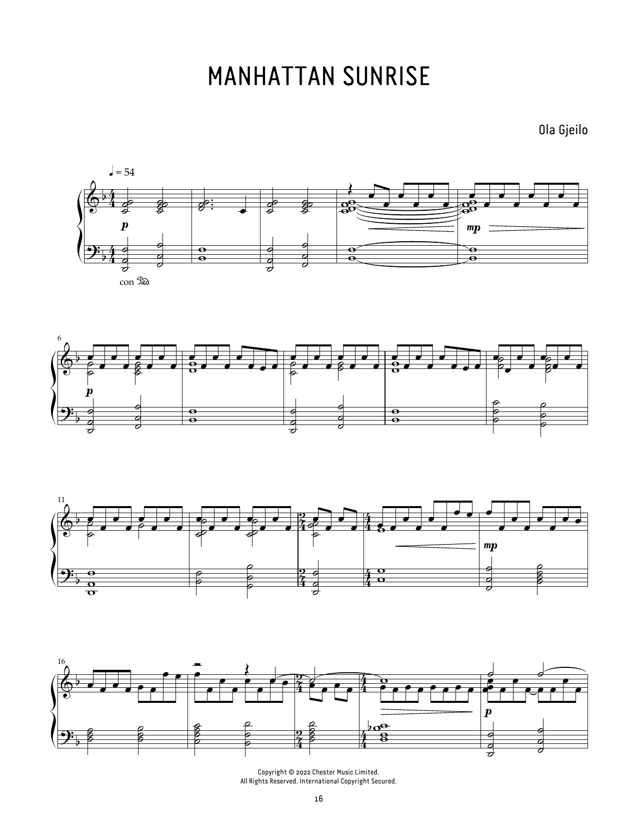 Ola Gjeilo Manhattan Sunrise Sheet Music Notes & Chords for Piano Solo - Download or Print PDF
