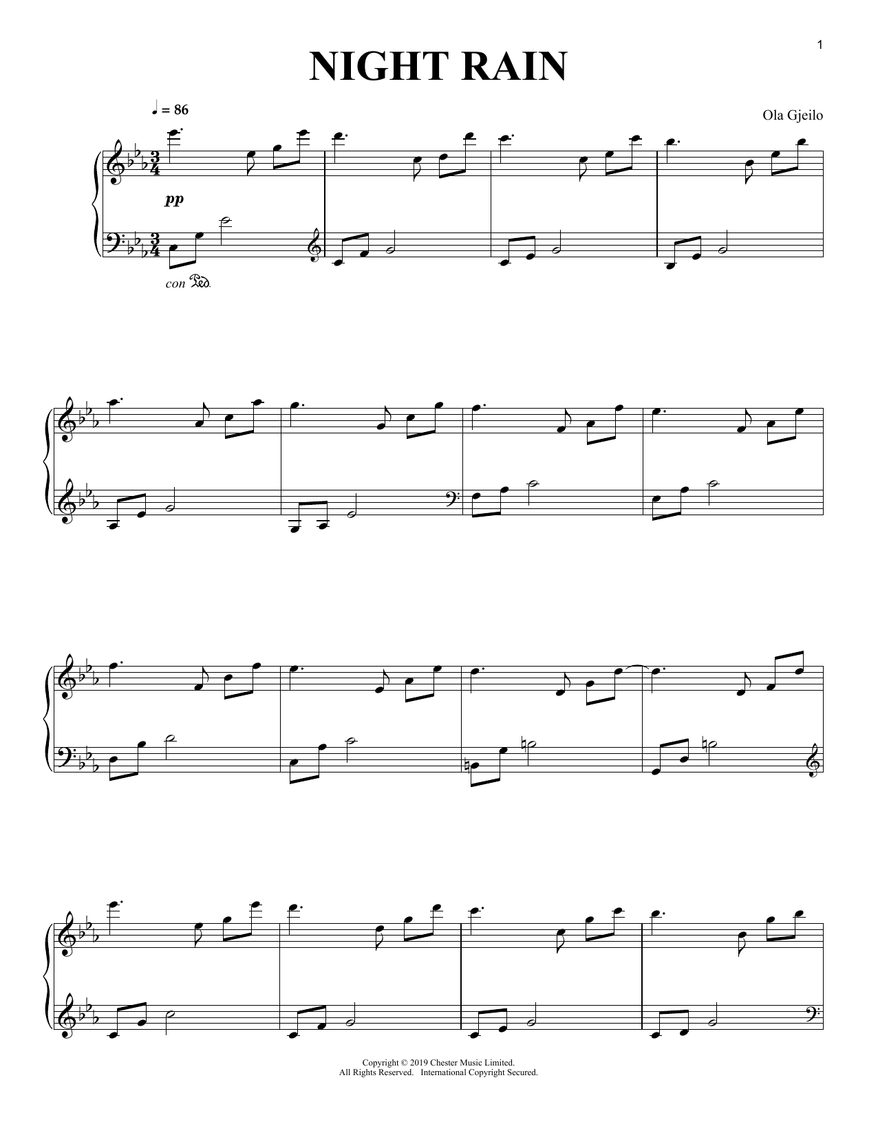 Ola Gjeilo Night Rain Sheet Music Notes & Chords for Piano Solo - Download or Print PDF