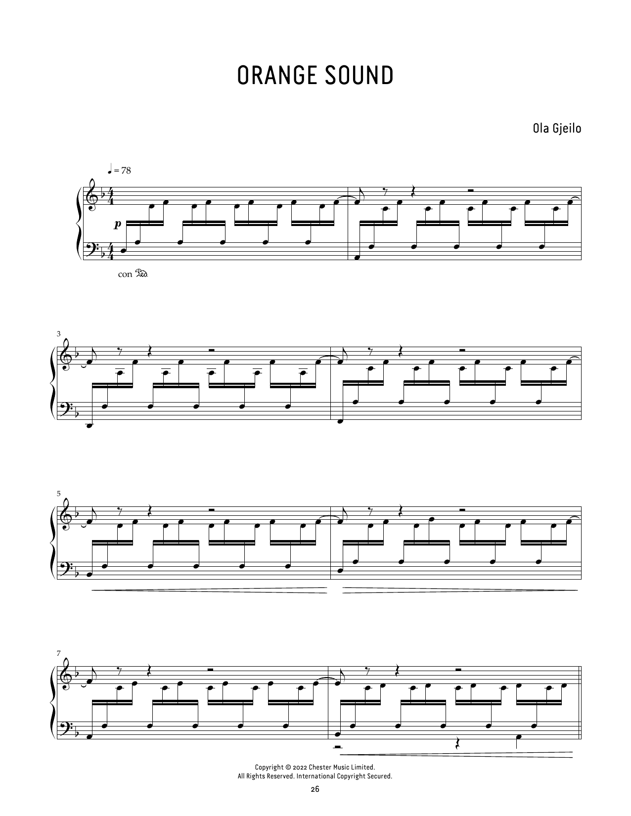Ola Gjeilo Orange Sound Sheet Music Notes & Chords for Piano Solo - Download or Print PDF