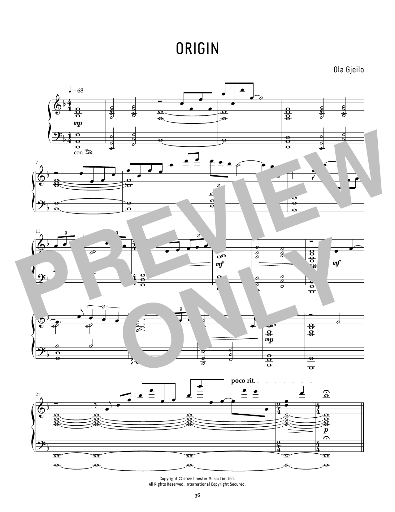 Ola Gjeilo Origin Sheet Music Notes & Chords for Piano Solo - Download or Print PDF