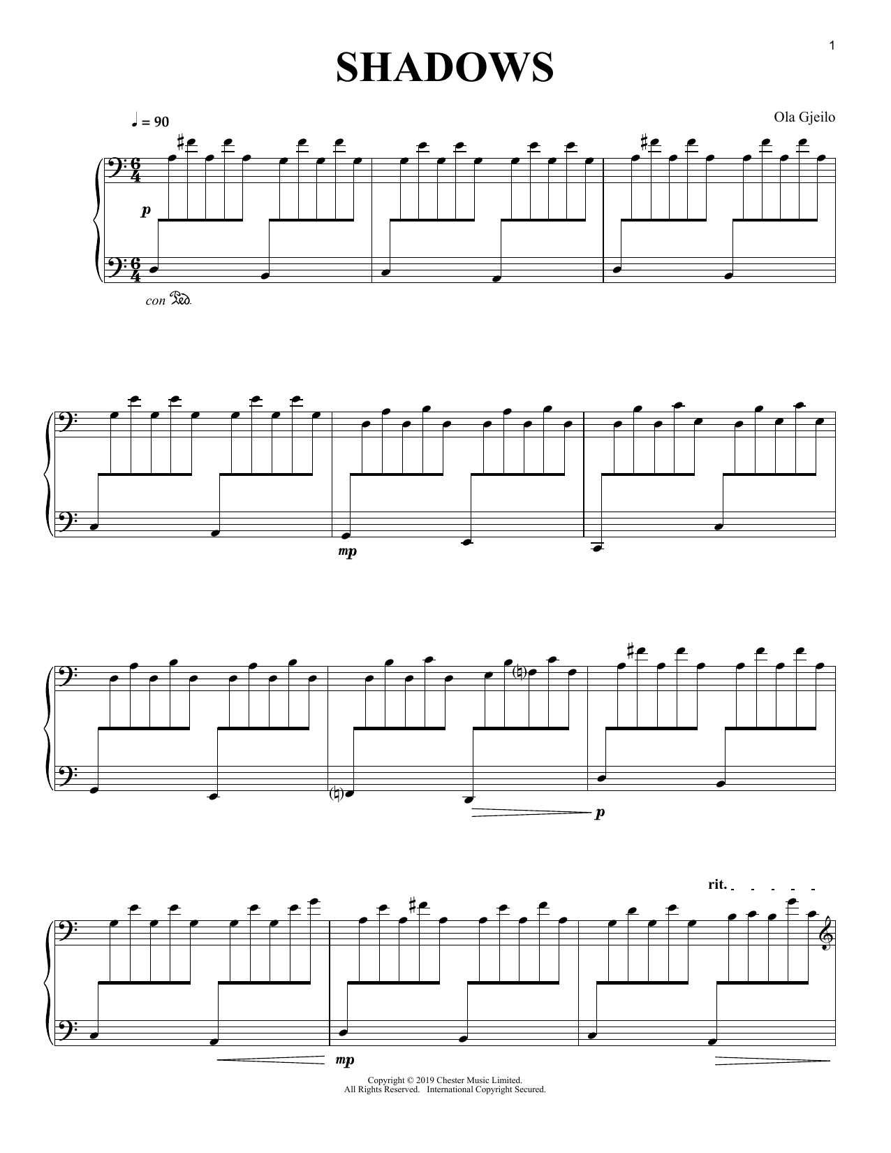 Ola Gjeilo Shadows Sheet Music Notes & Chords for Piano Solo - Download or Print PDF