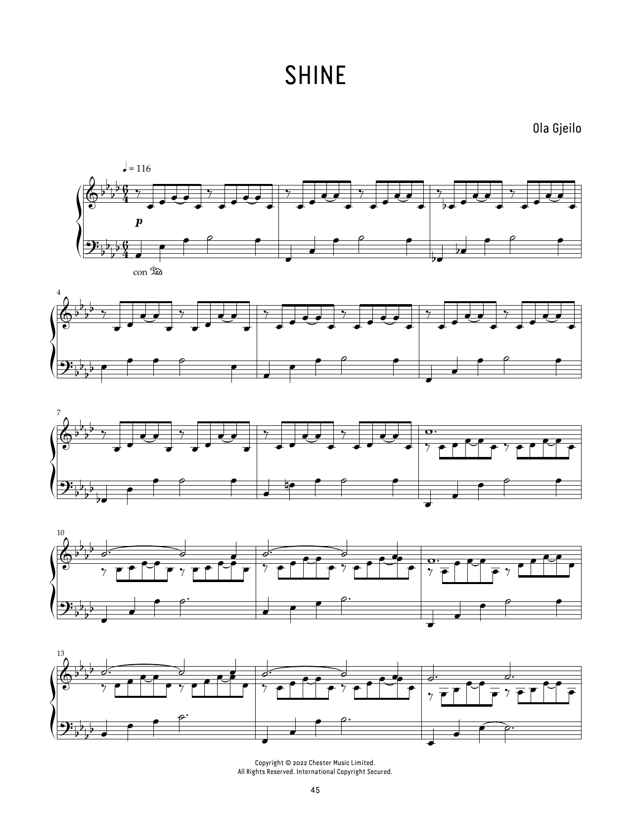Ola Gjeilo Shine Sheet Music Notes & Chords for Piano Solo - Download or Print PDF